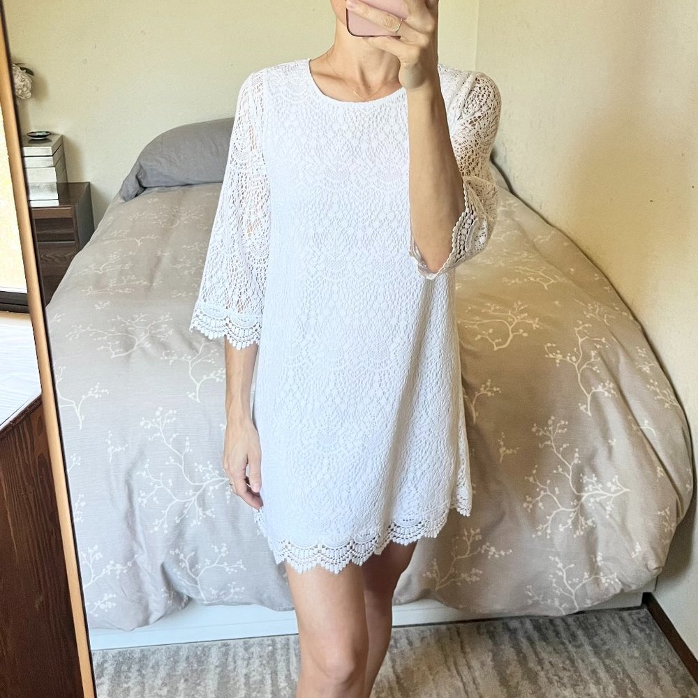 H&M Lace Bell Sleeve White Dress | XS